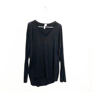 Jolie Los Angeles V-Neck Criss Cross Long Sleeve Tee Women Size Large Black